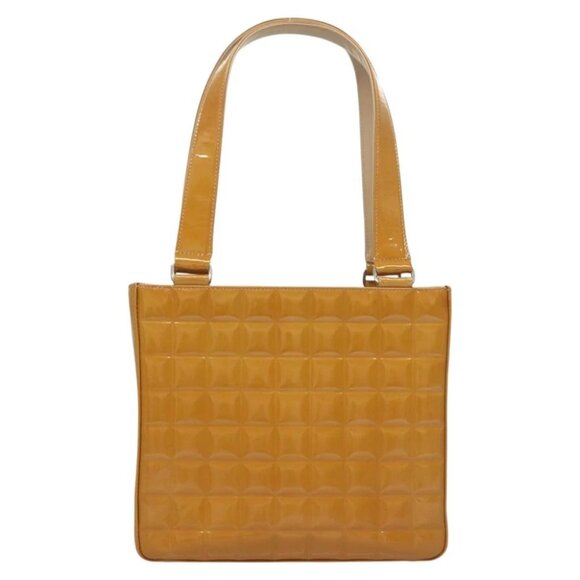 CHANEL Choco Bar Hand Bag Patent Leather Yellow Silver CC Auth mr1387 - Picture 3 of 16